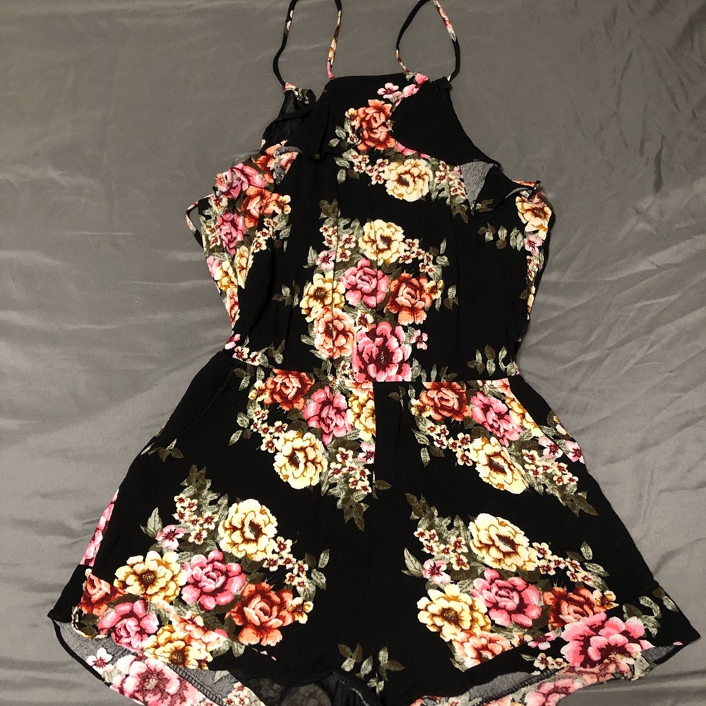 Black floral romper